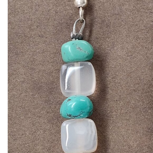 Native American Turquoise Agate Beaded Earrings Dangle Sterling Silver Stone 2" - Picture 7 of 9